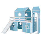 Solid Wood Loft House Bed with Slide Tent, Tower, Ladder, and Fence Baffle for Bedroom