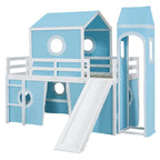 Solid Wood Loft House Bed with Slide Tent, Tower, Ladder, and Fence Baffle for Bedroom