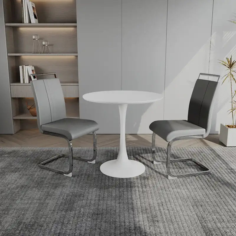 Modern 3-Piece Dining Set with Round Table & 2 High Back C-shaped Tube Chairs