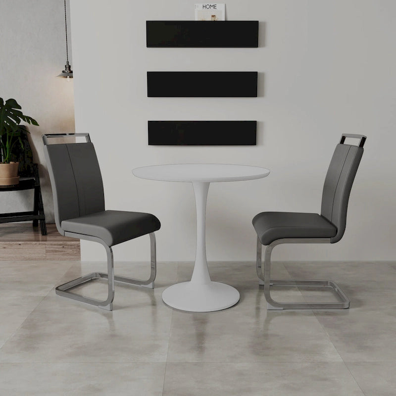 Modern 3-Piece Dining Set with Round Table & 2 High Back C-shaped Tube Chairs