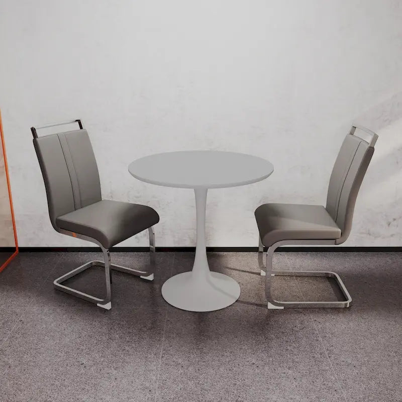 Modern 3-Piece Dining Set with Round Table & 2 High Back C-shaped Tube Chairs