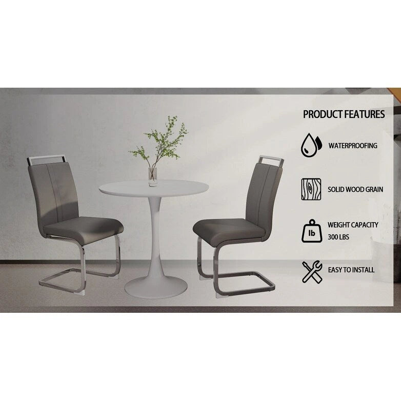 Modern 3-Piece Dining Set with Round Table & 2 High Back C-shaped Tube Chairs