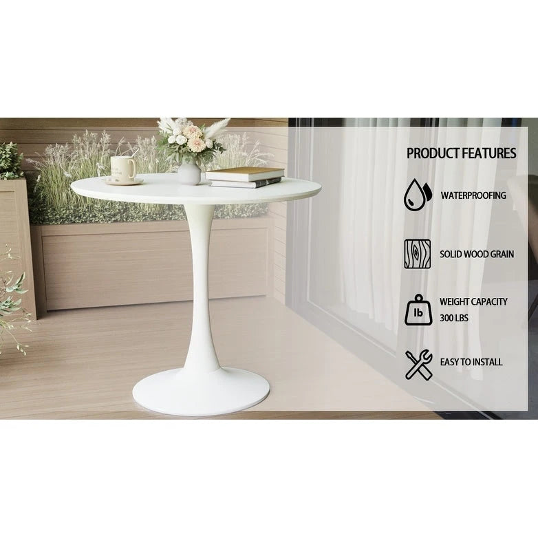 Modern 3-Piece Dining Set with Round Table & 2 High Back C-shaped Tube Chairs