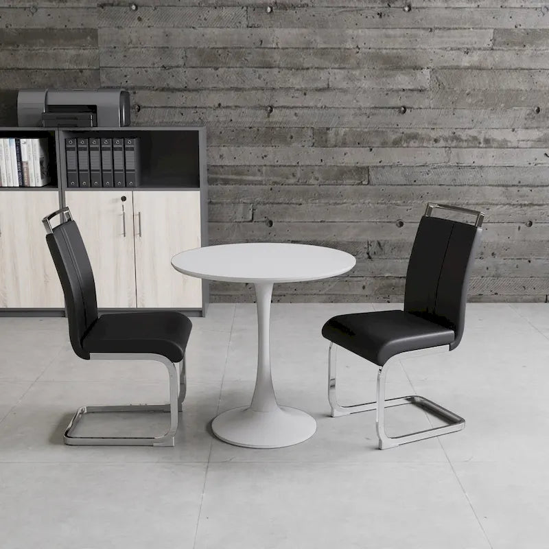 Modern 3-Piece Dining Set with Round Table & 2 High Back C-shaped Tube Chairs