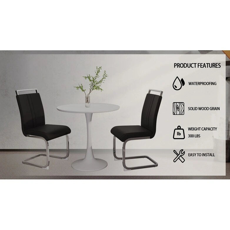 Modern 3-Piece Dining Set with Round Table & 2 High Back C-shaped Tube Chairs