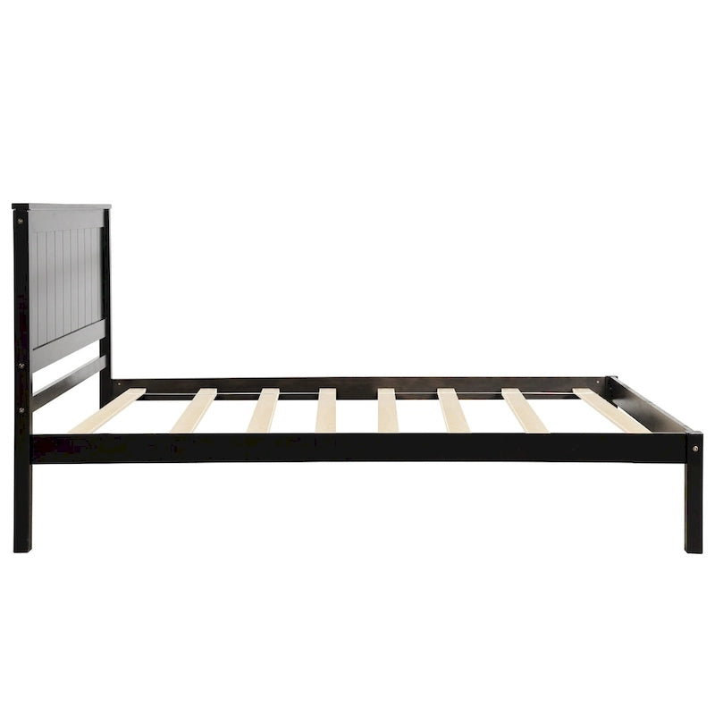Black Twin Pine Platform Bed Frame with Headboard and Storage - No Box Spring Needed