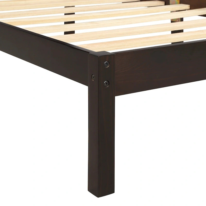 Black Twin Pine Platform Bed Frame with Headboard and Storage - No Box Spring Needed