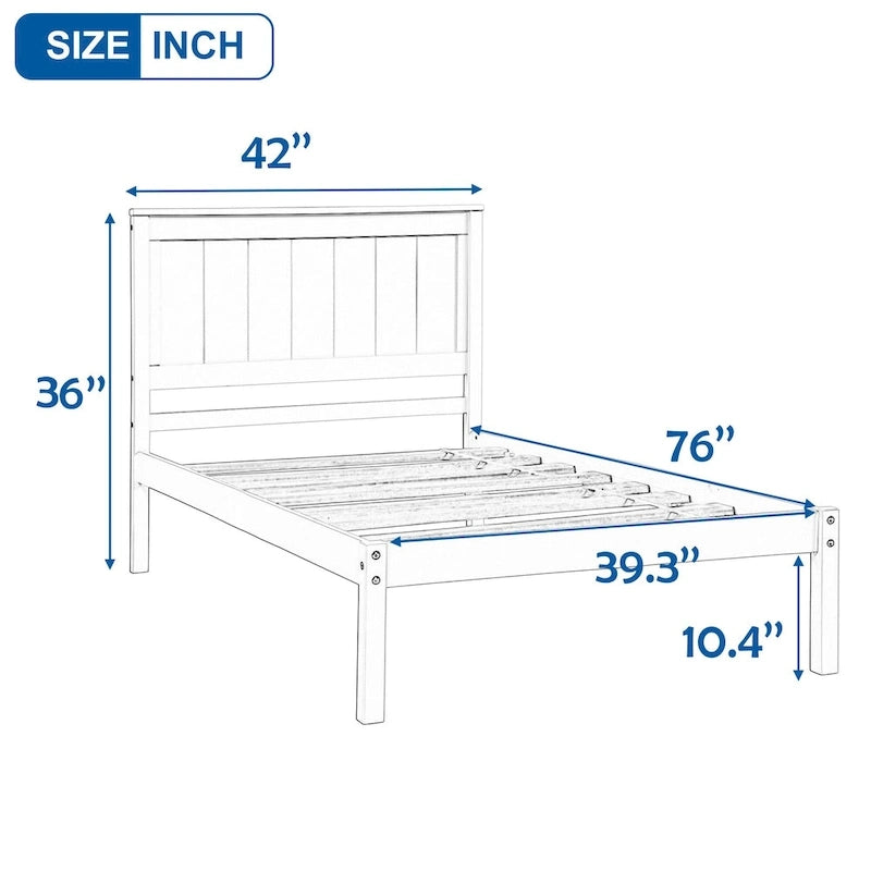 Black Twin Pine Platform Bed Frame with Headboard and Storage - No Box Spring Needed