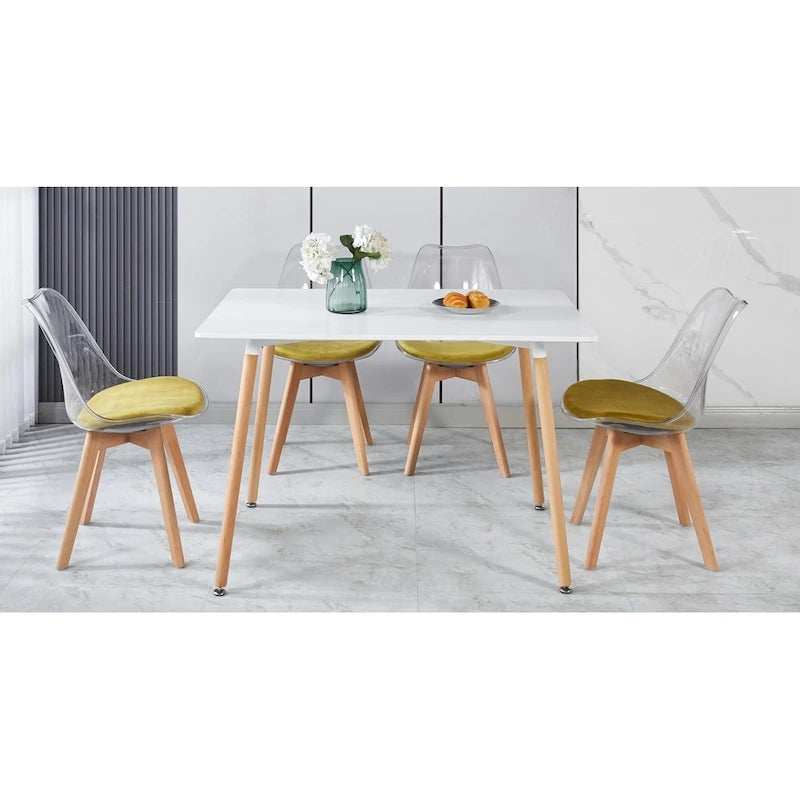 Modern 5-Piece Dining Set with Rectangular Table & 4 Transparent Chairs