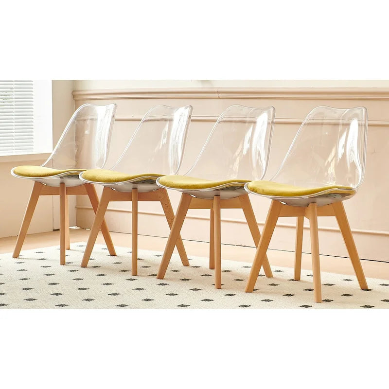 Modern 5-Piece Dining Set with Rectangular Table & 4 Transparent Chairs