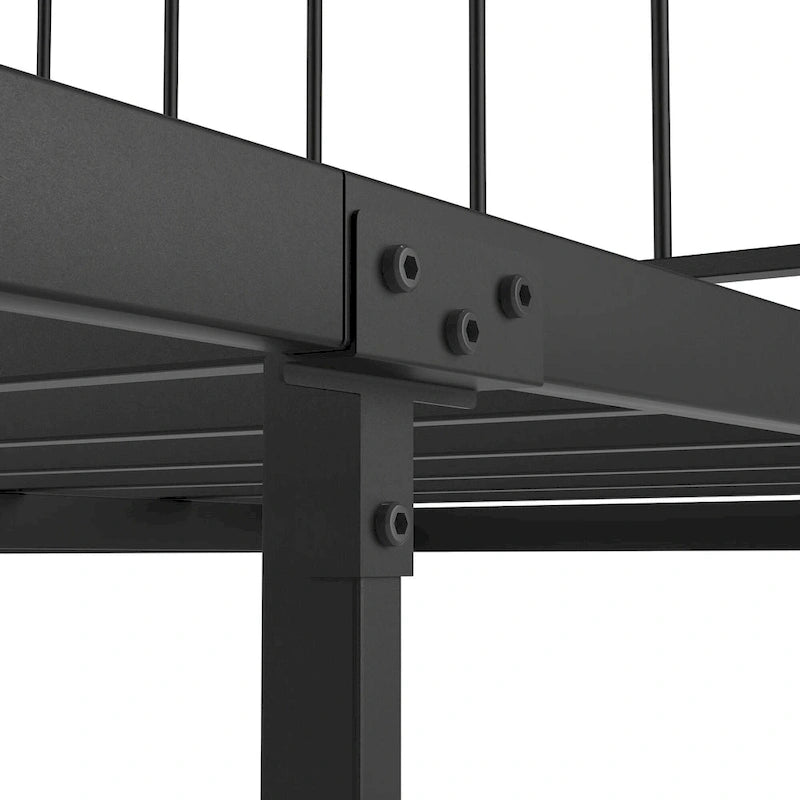 Lit plateforme Queen size en métal noir avec tête de lit