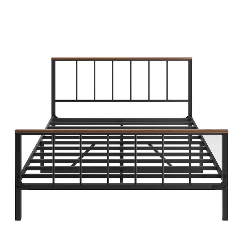 Lit plateforme Queen size en métal noir avec tête de lit