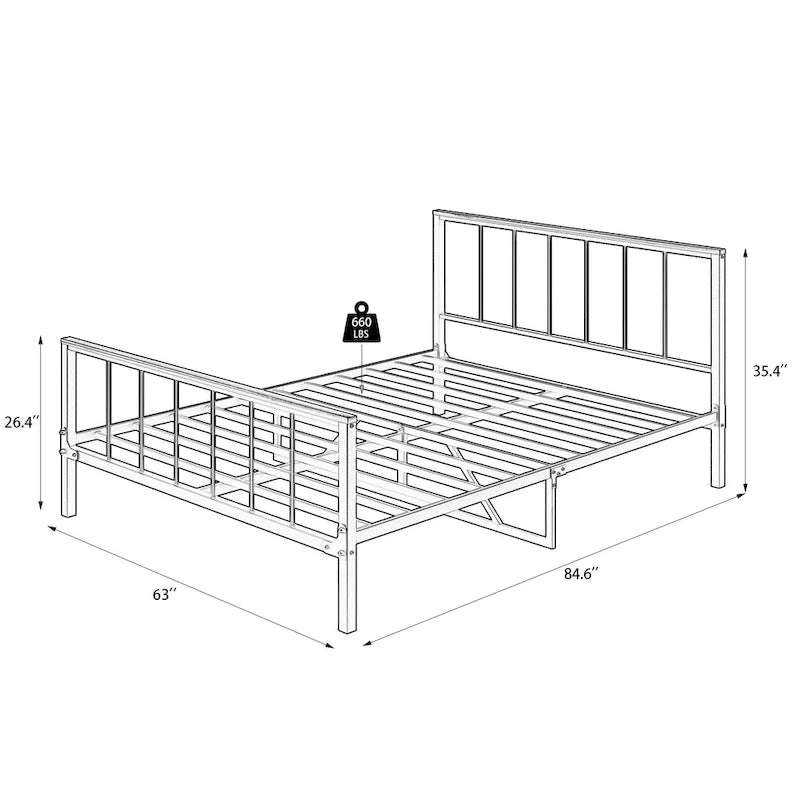 Lit plateforme Queen size en métal noir avec tête de lit