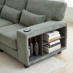 102.75 Corduroy L-Shaped Modular Sectional Sofa with Storage and Cup Holder