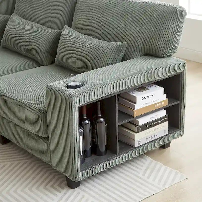 102.75 Corduroy L-Shaped Modular Sectional Sofa with Storage and Cup Holder