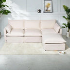 93.31 Faux Linen Modular Sectional Sofa with Movable Ottoman, Solid Wood Frame, and High-Resilience Foam Cushions