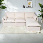 93.31 Faux Linen Modular Sectional Sofa with Movable Ottoman, Solid Wood Frame, and High-Resilience Foam Cushions