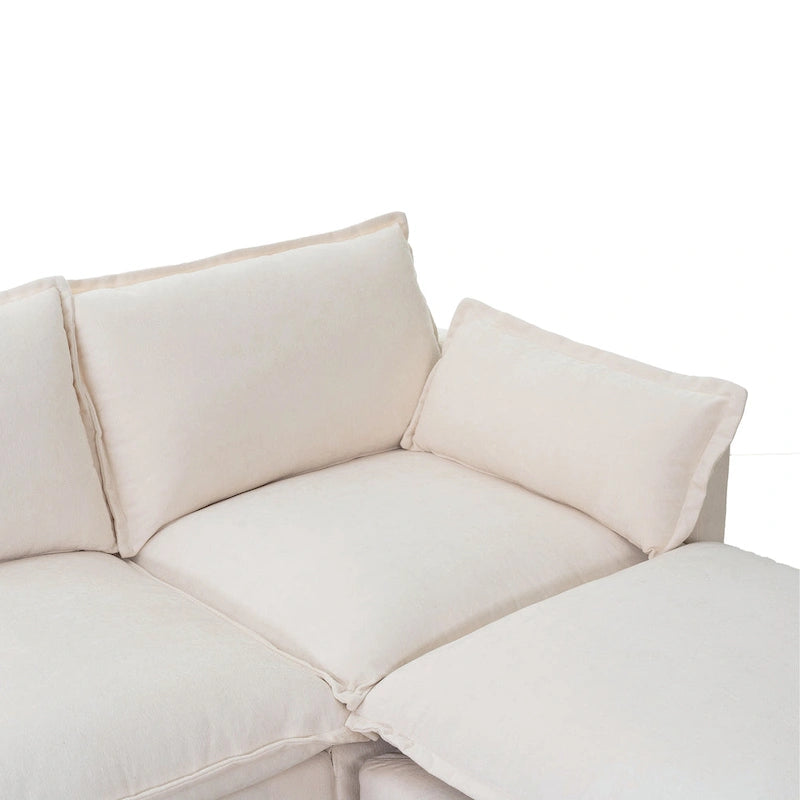 93.31 Faux Linen Modular Sectional Sofa with Movable Ottoman, Solid Wood Frame, and High-Resilience Foam Cushions