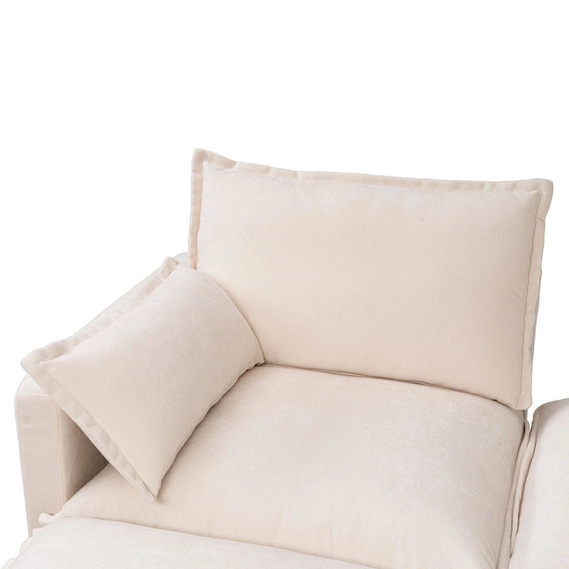 93.31 Faux Linen Modular Sectional Sofa with Movable Ottoman, Solid Wood Frame, and High-Resilience Foam Cushions