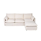 93.31 Faux Linen Modular Sectional Sofa with Movable Ottoman, Solid Wood Frame, and High-Resilience Foam Cushions