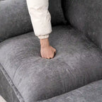93.31 Faux Linen Modular Sectional Sofa with Movable Ottoman, Solid Wood Frame, and High-Resilience Foam Cushions