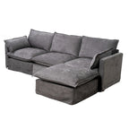 93.31 Faux Linen Modular Sectional Sofa with Movable Ottoman, Solid Wood Frame, and High-Resilience Foam Cushions