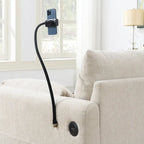 Canapé sectionnel en forme de L en chenille de 96,5 po avec pouf de rangement, support de téléphone réglable, chargeur USB et poches de rangement dans les accoudoirs
