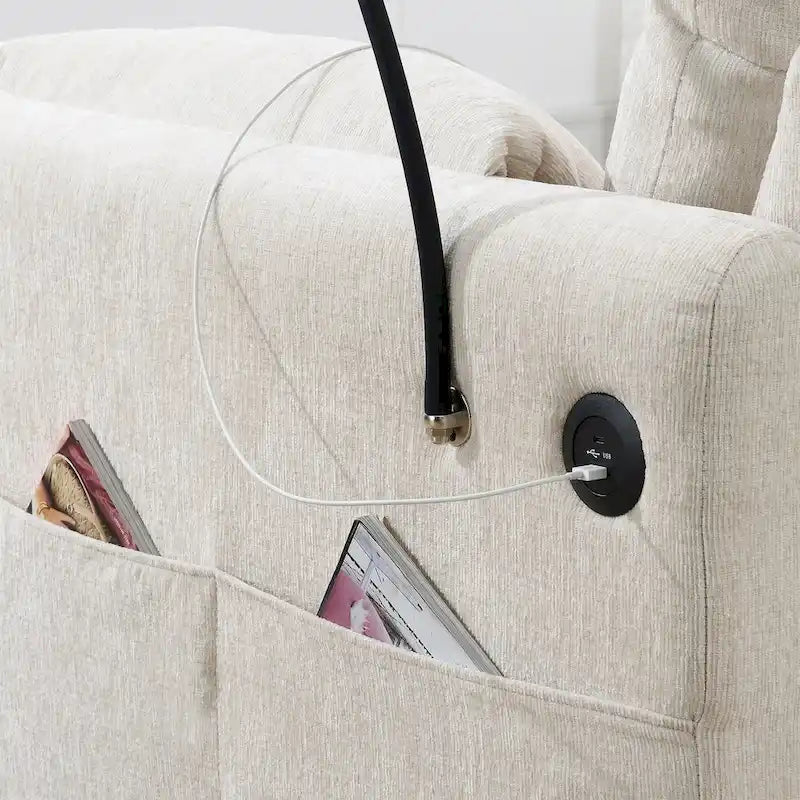 Canapé sectionnel en forme de L en chenille de 96,5 po avec pouf de rangement, support de téléphone réglable, chargeur USB et poches de rangement dans les accoudoirs