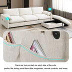 Canapé sectionnel en forme de L en chenille de 96,5 po avec pouf de rangement, support de téléphone réglable, chargeur USB et poches de rangement dans les accoudoirs