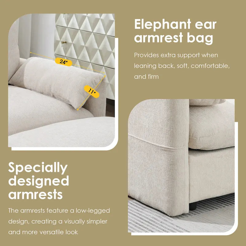 Canapé sectionnel en forme de L en chenille de 96,5 po avec pouf de rangement, support de téléphone réglable, chargeur USB et poches de rangement dans les accoudoirs