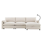 Canapé sectionnel en forme de L en chenille de 96,5 po avec pouf de rangement, support de téléphone réglable, chargeur USB et poches de rangement dans les accoudoirs