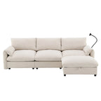 Canapé sectionnel en forme de L en chenille de 96,5 po avec pouf de rangement, support de téléphone réglable, chargeur USB et poches de rangement dans les accoudoirs