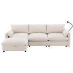 Canapé sectionnel en forme de L en chenille de 96,5 po avec pouf de rangement, support de téléphone réglable, chargeur USB et poches de rangement dans les accoudoirs