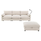 Canapé sectionnel en forme de L en chenille de 96,5 po avec pouf de rangement, support de téléphone réglable, chargeur USB et poches de rangement dans les accoudoirs