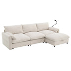 Canapé sectionnel en forme de L en chenille de 96,5 po avec pouf de rangement, support de téléphone réglable, chargeur USB et poches de rangement dans les accoudoirs