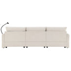 Canapé sectionnel en forme de L en chenille de 96,5 po avec pouf de rangement, support de téléphone réglable, chargeur USB et poches de rangement dans les accoudoirs