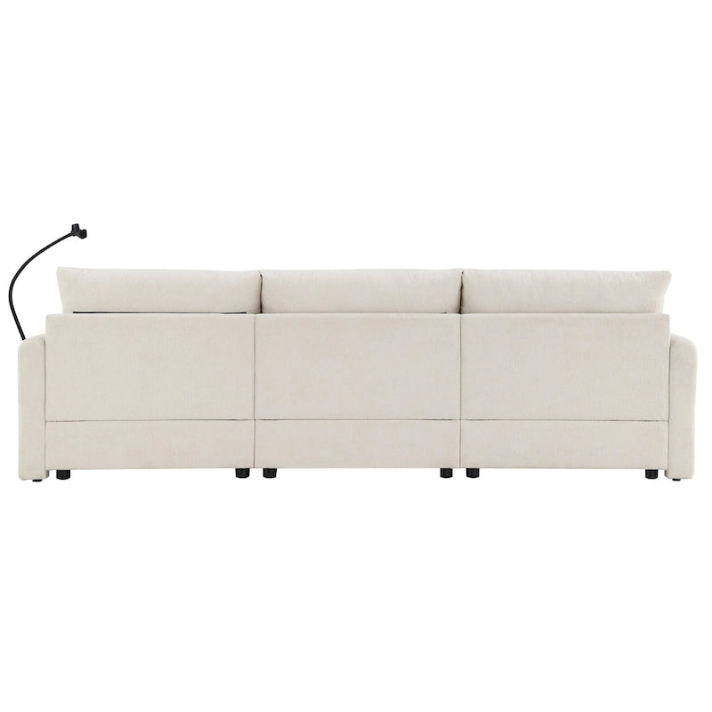 Canapé sectionnel en forme de L en chenille de 96,5 po avec pouf de rangement, support de téléphone réglable, chargeur USB et poches de rangement dans les accoudoirs