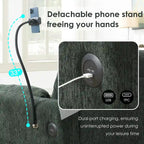 Canapé sectionnel en forme de L en chenille de 96,5 po avec pouf de rangement, support de téléphone réglable, chargeur USB et poches de rangement dans les accoudoirs