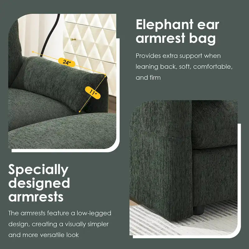 Canapé sectionnel en forme de L en chenille de 96,5 po avec pouf de rangement, support de téléphone réglable, chargeur USB et poches de rangement dans les accoudoirs