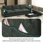Canapé sectionnel en forme de L en chenille de 96,5 po avec pouf de rangement, support de téléphone réglable, chargeur USB et poches de rangement dans les accoudoirs