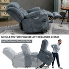 Blue Chenille Upholstered Power Lift Recliner with 8-Point Vibration Massage, Lumbar Heating, USB & Type-C Ports, Cup Holders