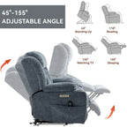 Blue Chenille Upholstered Power Lift Recliner with 8-Point Vibration Massage, Lumbar Heating, USB & Type-C Ports, Cup Holders
