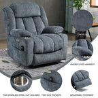 Blue Chenille Upholstered Power Lift Recliner with 8-Point Vibration Massage, Lumbar Heating, USB & Type-C Ports, Cup Holders