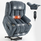 Blue Chenille Upholstered Power Lift Recliner with 8-Point Vibration Massage, Lumbar Heating, USB & Type-C Ports, Cup Holders