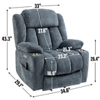 Blue Chenille Upholstered Power Lift Recliner with 8-Point Vibration Massage, Lumbar Heating, USB & Type-C Ports, Cup Holders