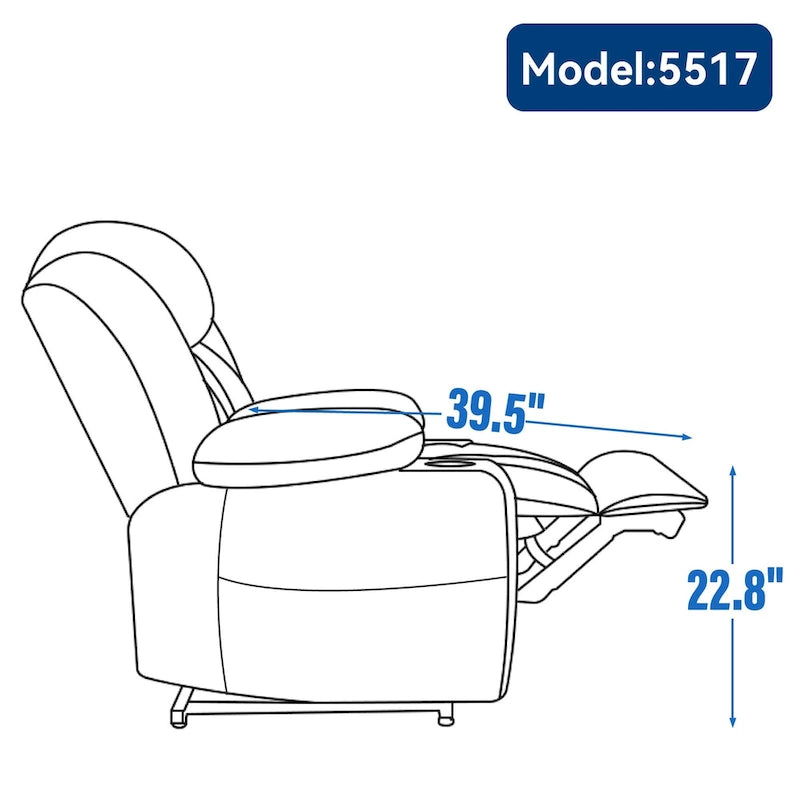 Blue Chenille Upholstered Power Lift Recliner with 8-Point Vibration Massage, Lumbar Heating, USB & Type-C Ports, Cup Holders