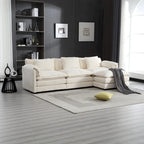 Beige 112.2 L-Shape 4-Seater Sectional Sofa in Modern Boucle Fabric with Removable Cushions and Detachable Armrests