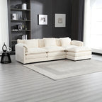 Beige 112.2 L-Shape 4-Seater Sectional Sofa in Modern Boucle Fabric with Removable Cushions and Detachable Armrests