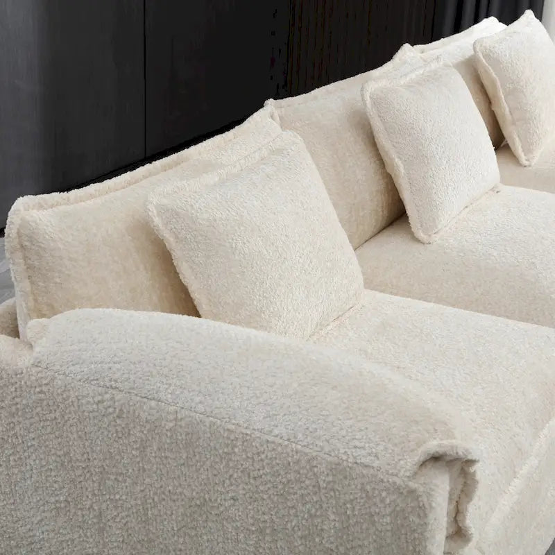 Beige 112.2 L-Shape 4-Seater Sectional Sofa in Modern Boucle Fabric with Removable Cushions and Detachable Armrests