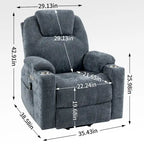 Blue Power Lift Recliner with 8-Point Massage, Heated Lumbar, Dual USB Ports, and Stainless Steel Cup Holders